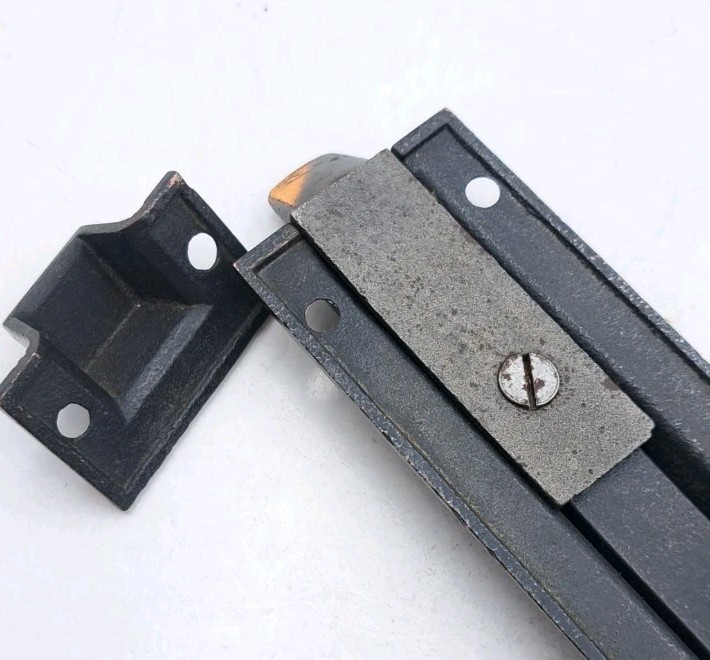 Antique Spring Loaded Slide Latch & Keeper Japanned Surface Mount Door Hardware