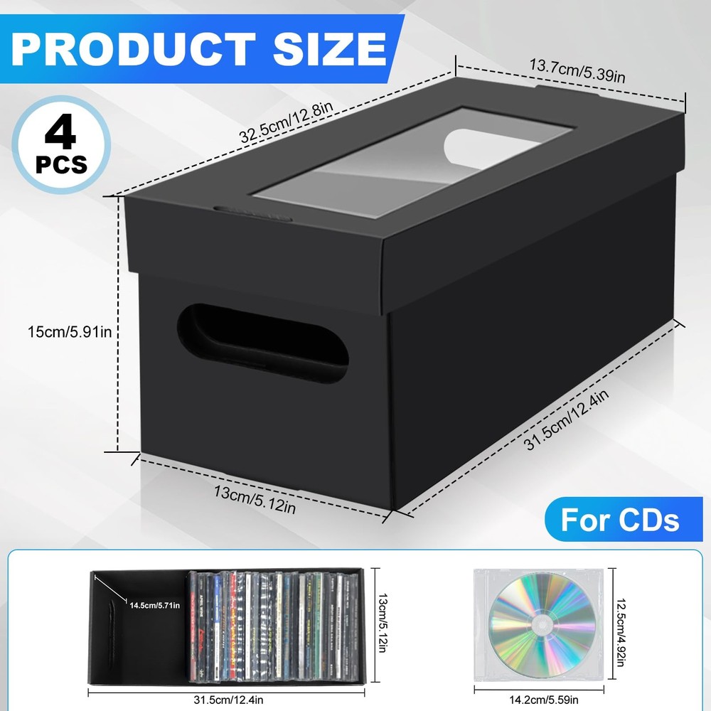 CD Storage Boxes,Cardboard CD Case Storage,CD Case Holder with 4 Pack
