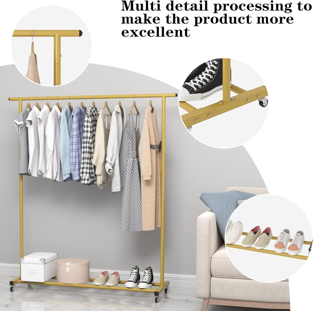 Gold Adjustable Rolling Clothing Rack - Space-Saving Organizer for Home & Retail