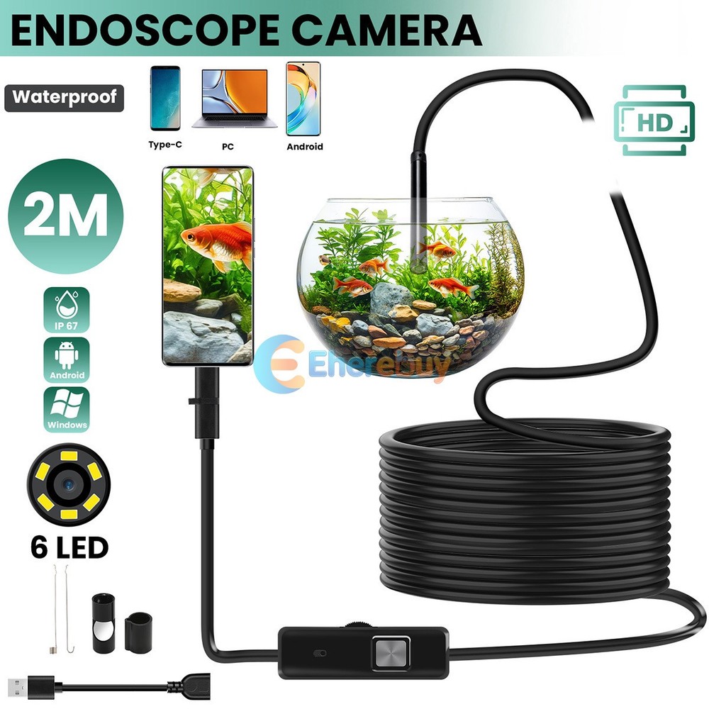 6.6ft USB Snake Endoscope Borescope HD Inspection Camera Scope Fr Android Type C