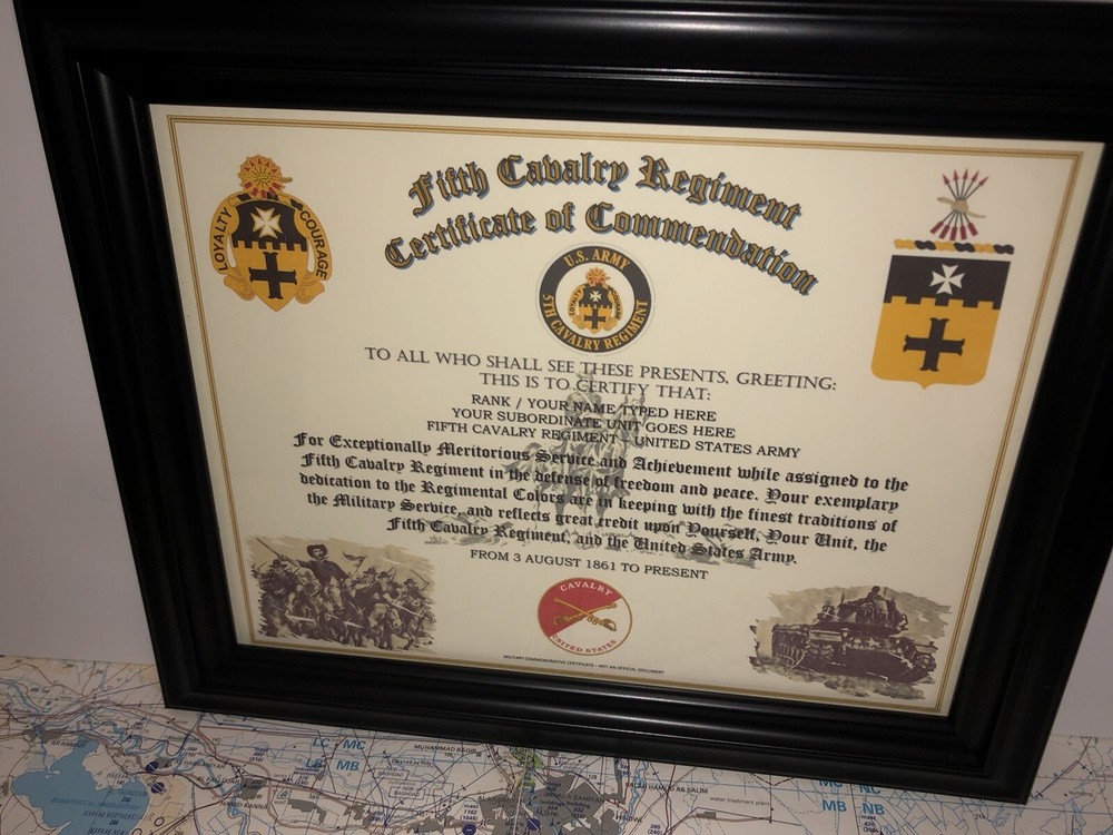 5TH U.S. CAVALRY REGIMENT / COMMEMORATIVE - CERTIFICATE OF COMMENDATION