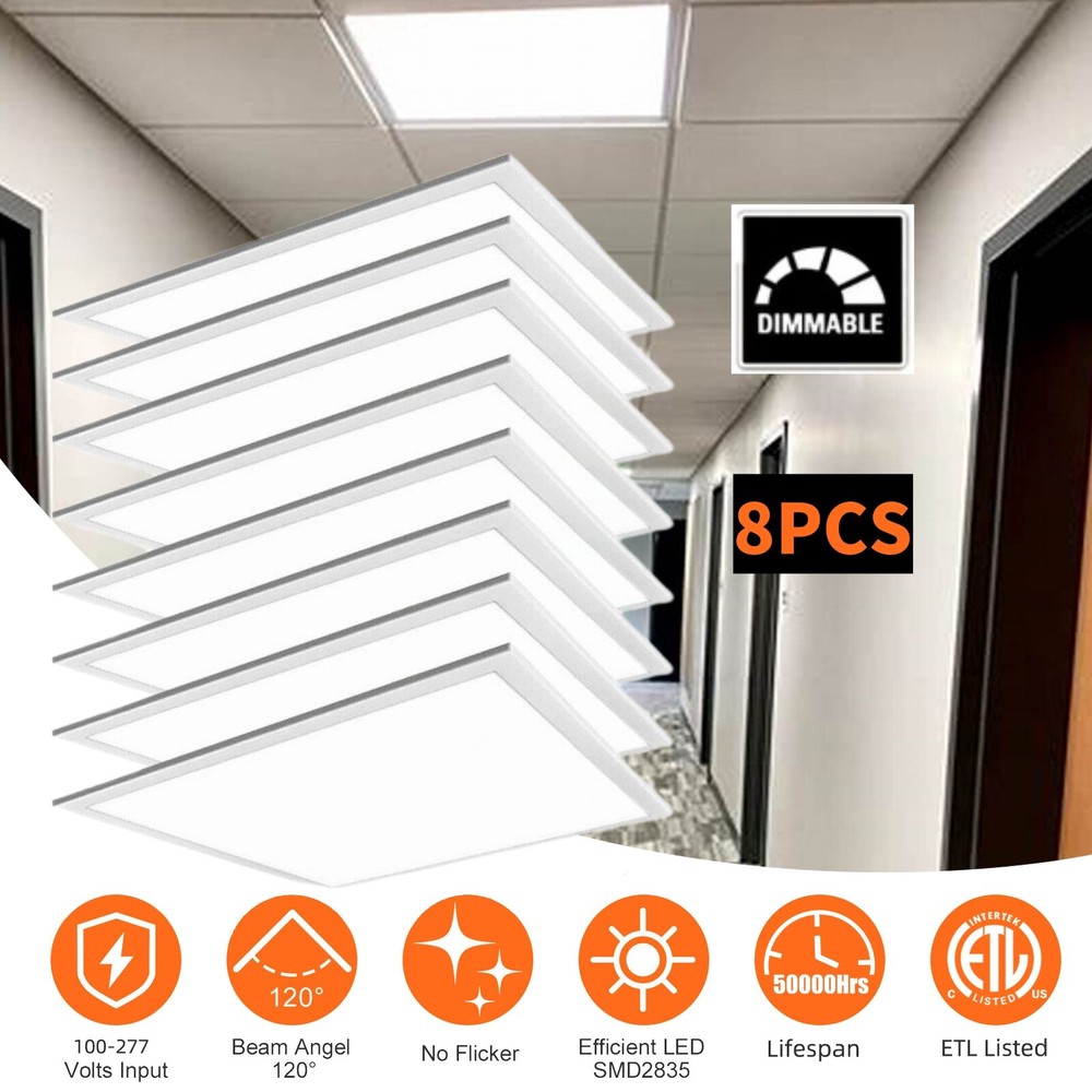 8 Pack 2X2FT LED Panel Light 45W Drop Ceiling Troffer Flat Fixtures 5000k White