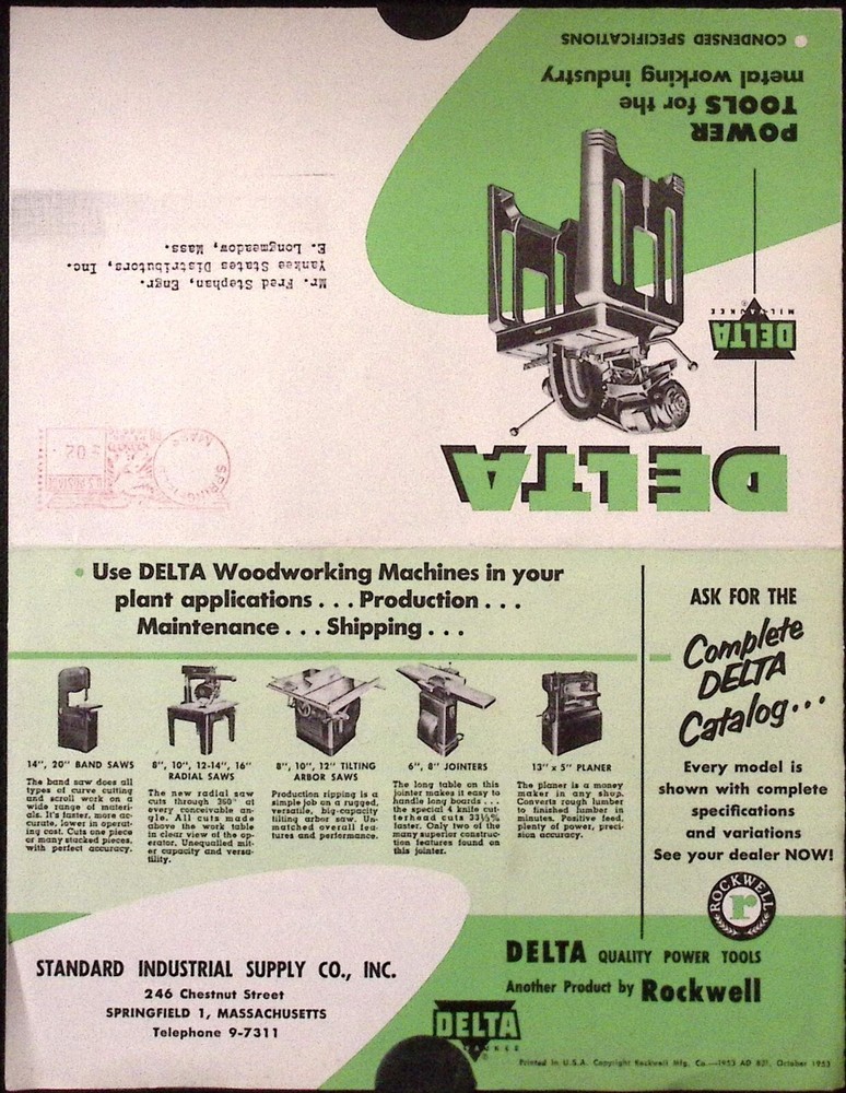 1950s Delta Power Tools Metal Working Tools Fold Out Poster Brochure