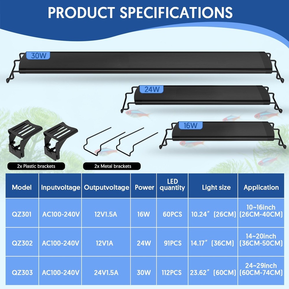 Aquarium Light, 30W Fish Tank Light with 24/7 Lighting Mode, Timer, DIY Mode,...