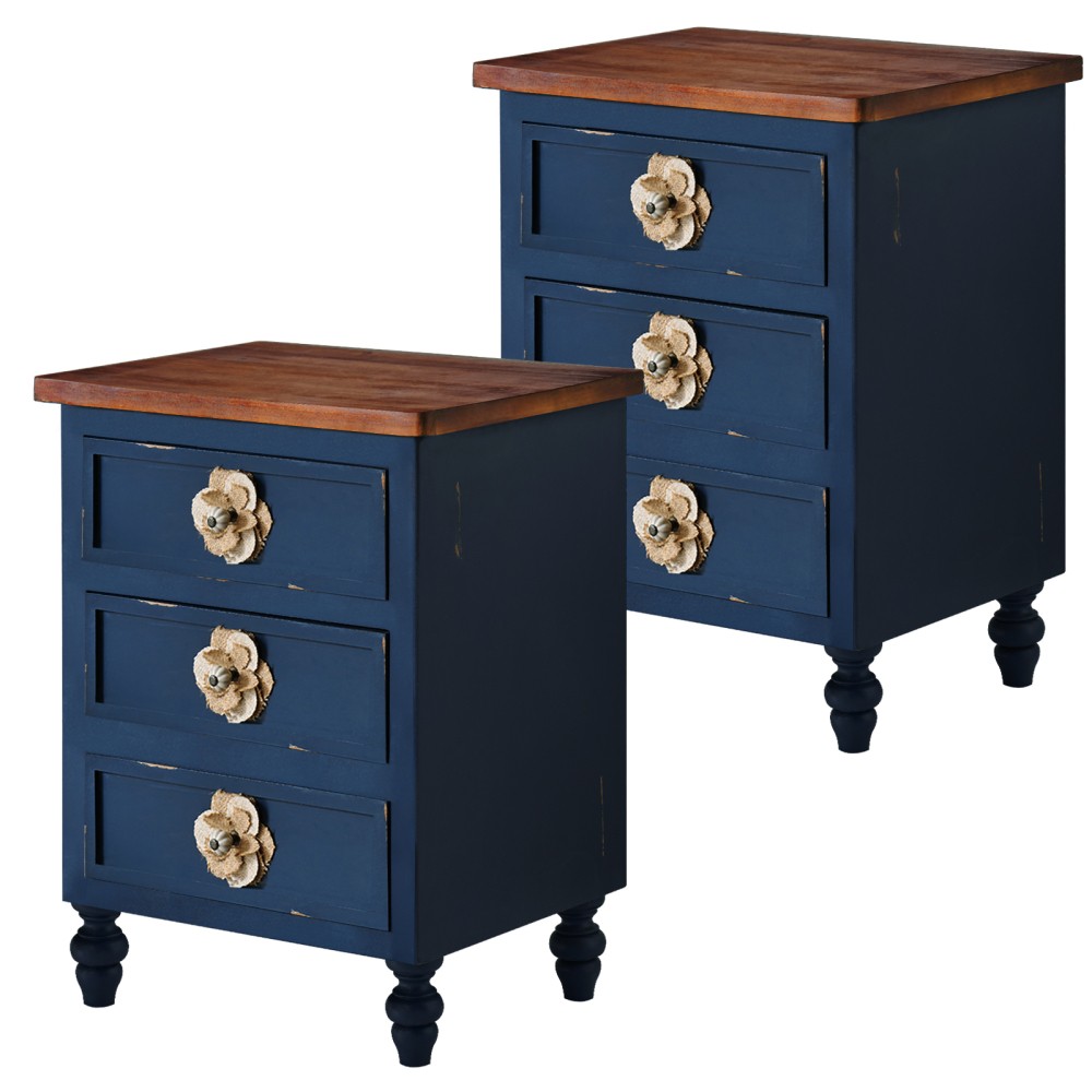 Side Table with Floral Knobs Three-Drawer Design Featuring Gourd-Shaped Legs