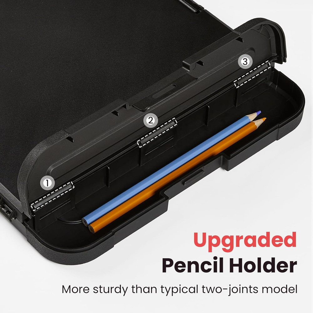Reinforced Clipboard with Storage, Inner Plastic Folder Attached, Heavy Duty Pla