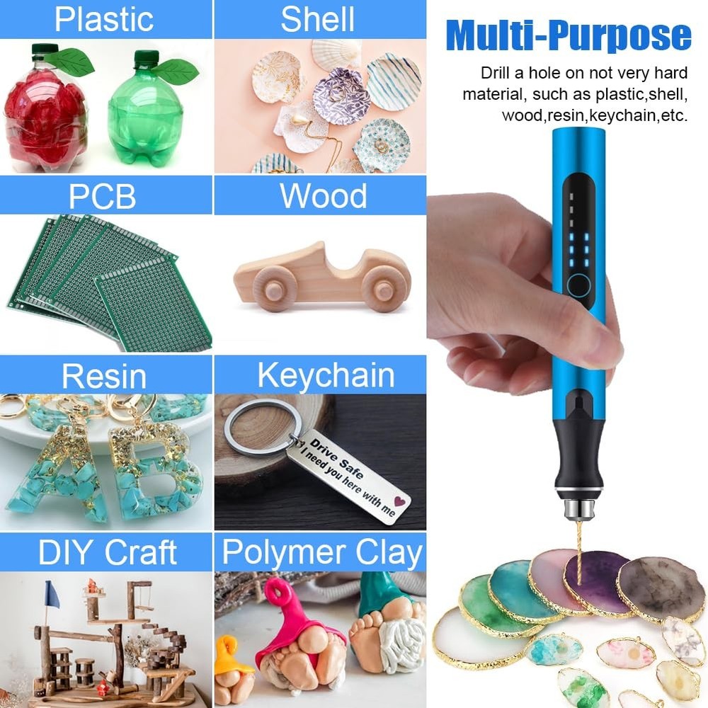 3-Speed Cordless Mini Drill Pen With 8 Small Compact, Blue