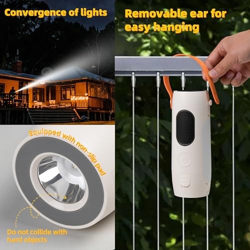Foldable Camping Light Rechargeable Lantern with 2 Bluetooth Rice white