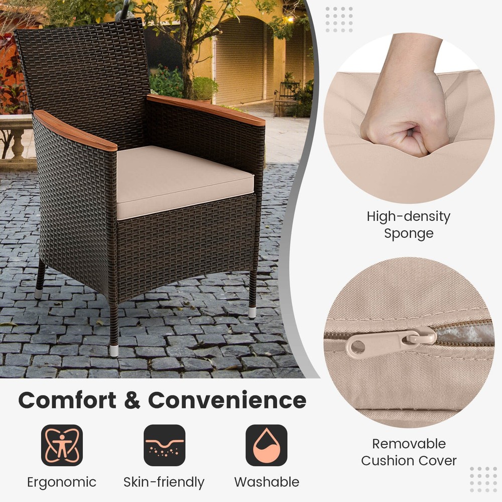 11PCS Patio Wicker Dining Set w/Double-Sided Outdoor Umbrella 8 Stackable Chairs