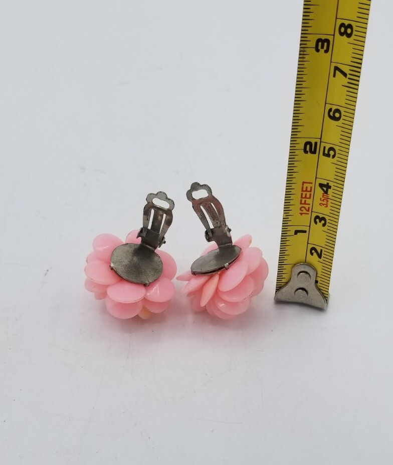Pink Flower Clip On Earrings