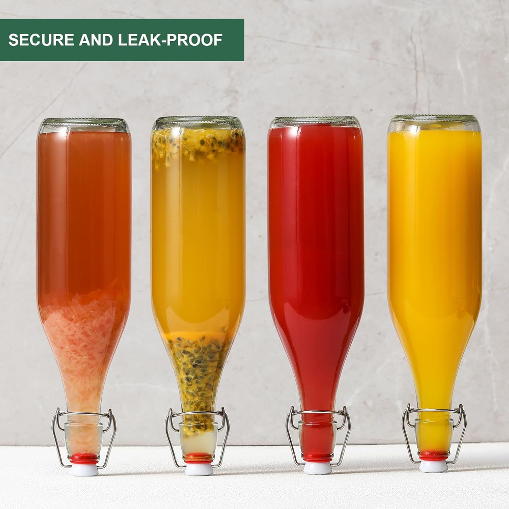 8 Pack [1 Liter / 33 Fl. Oz.] Swing Top Glass Bottles W/ Airtight Stopper Lids –