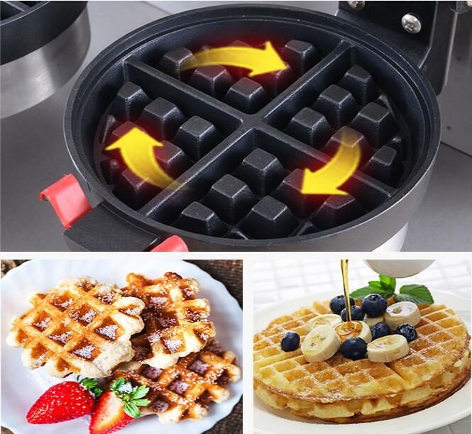 Double-head Commercial Rotary Round Waffle Maker Machine Nonstick & Time Control
