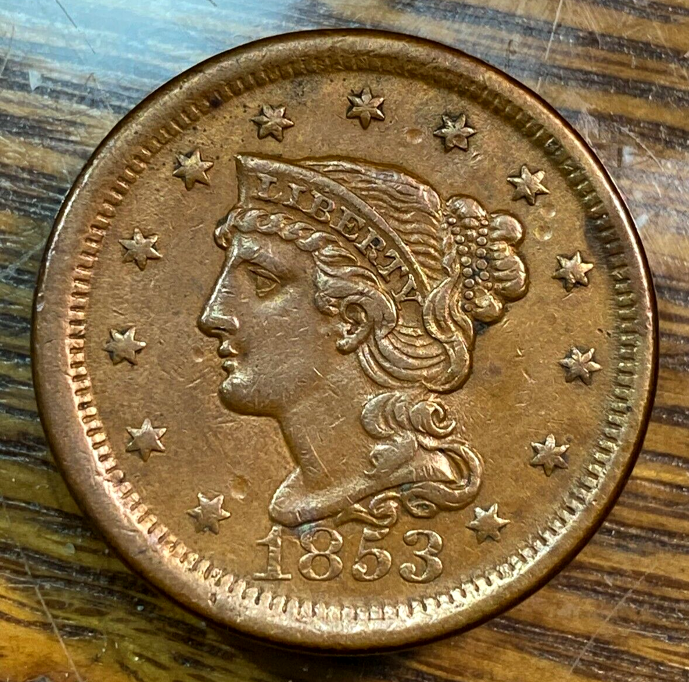 1853 Large Cent Nice Original AU CHRC