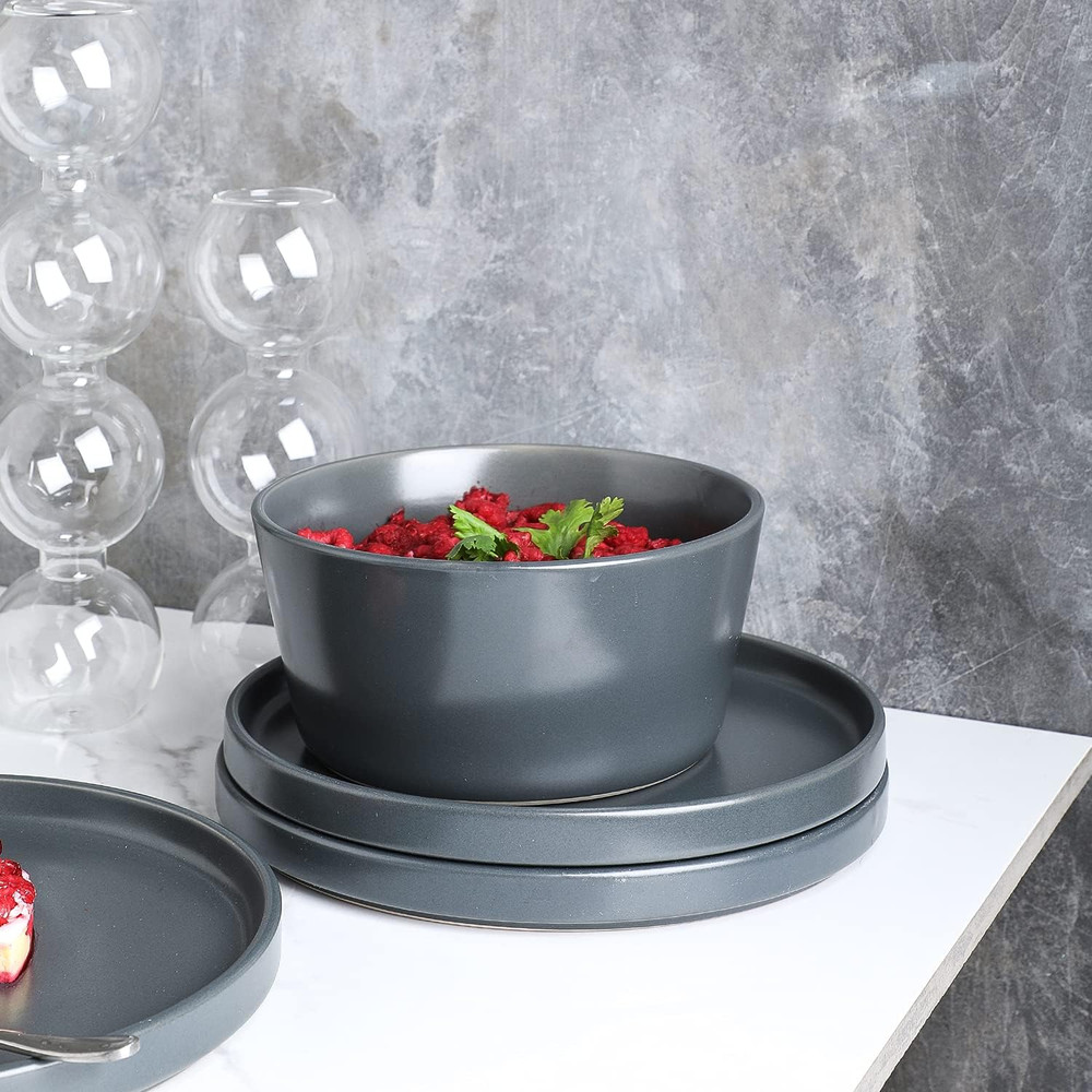 32 Piece Stoneware Dinnerware Set, Service for 8, Gray Matte