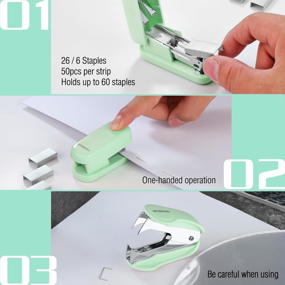 WORKPRO Small Stapler Set With 2000PCS 26/6 Staples Mini Staplers Staple Remover