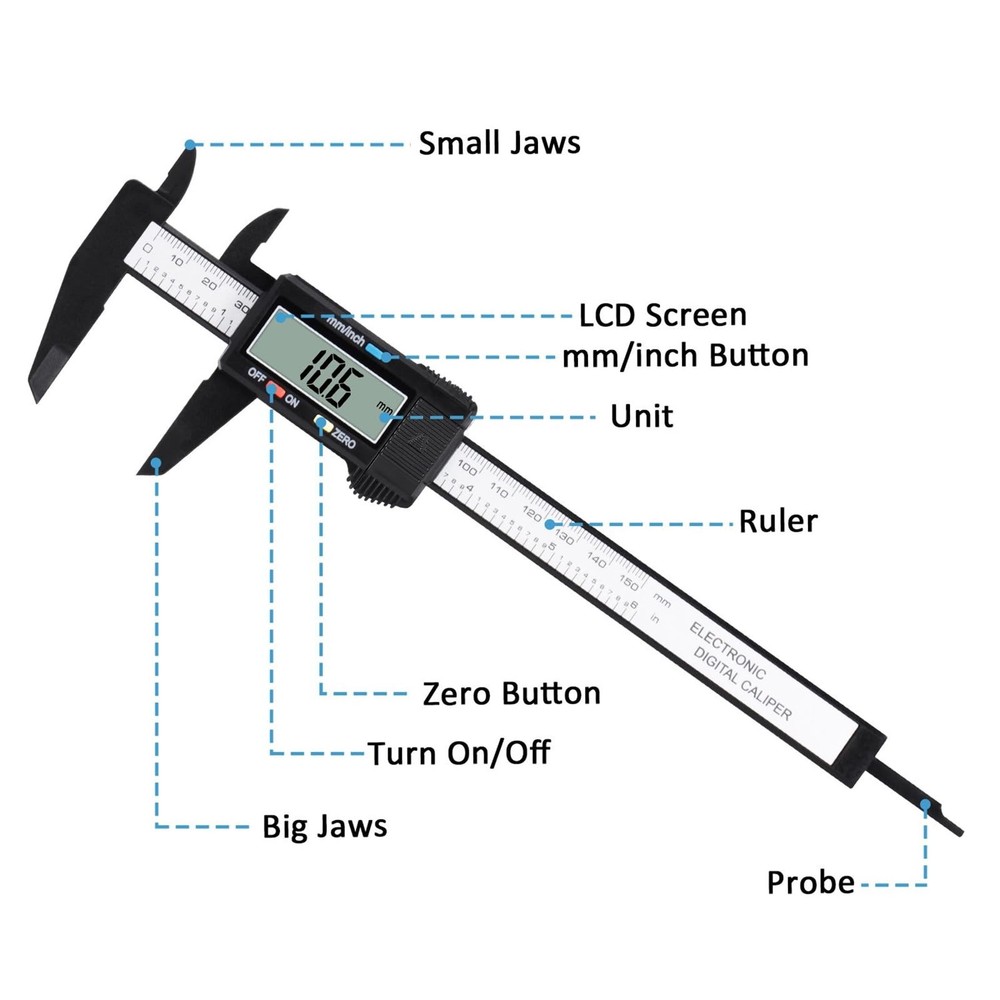 Digital Caliper, Adoric 0-6" Calipers Measuring Tool - Electronic 6", Black