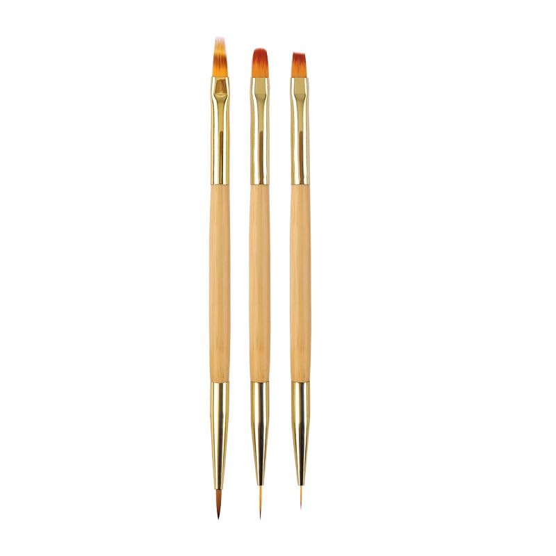 3 pcs nail drawing brushes dual end acrylic round flat liner tools