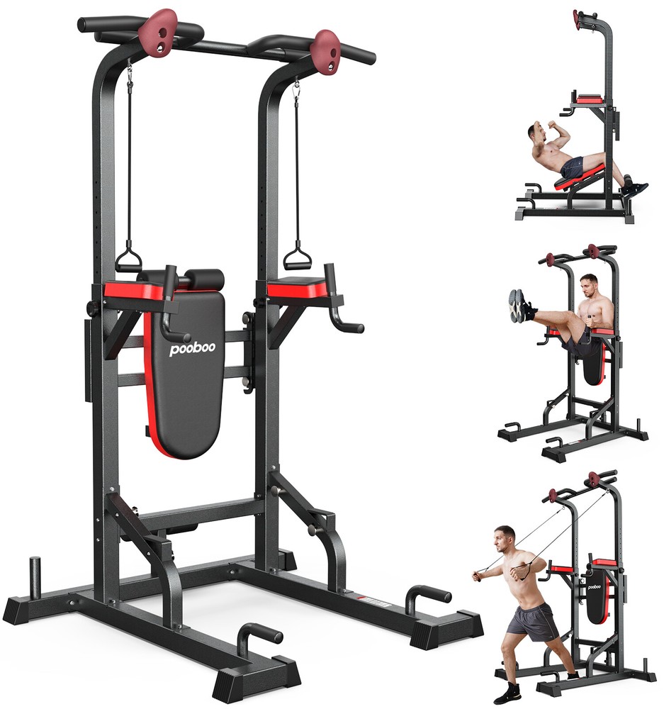 Power Tower MultiFunction Strength Training Dip Station Pull Up Bar With Bench
