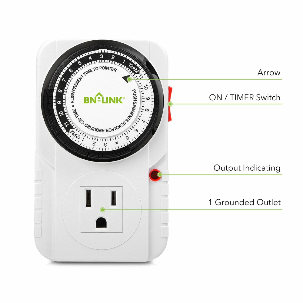 BN-LINK 2 Pack 15min to 24 Hour Programmable Plug-in Mechanical Timer Heavy Duty
