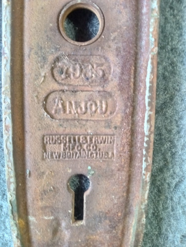 Antique Victorian Russell & Erwin Entry Mortise Lock Set ANJOU 7935 Knobs Plates