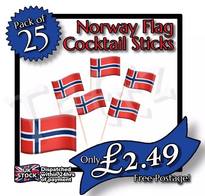 25x Norway Flag Cocktail Sticks