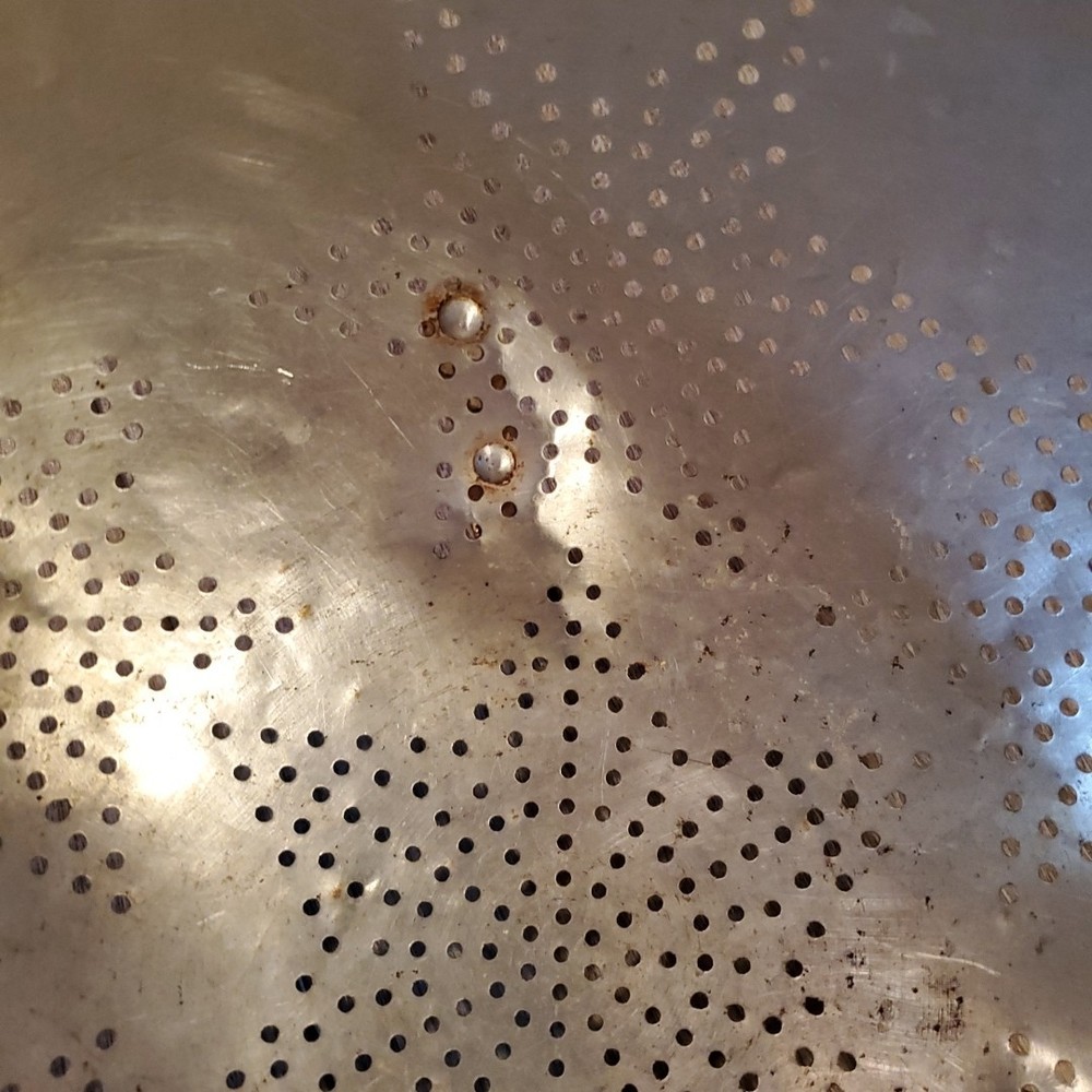 Vtg Aluminum Colander 7 Star Pattern 11" Footed Strainer Primitive Decor