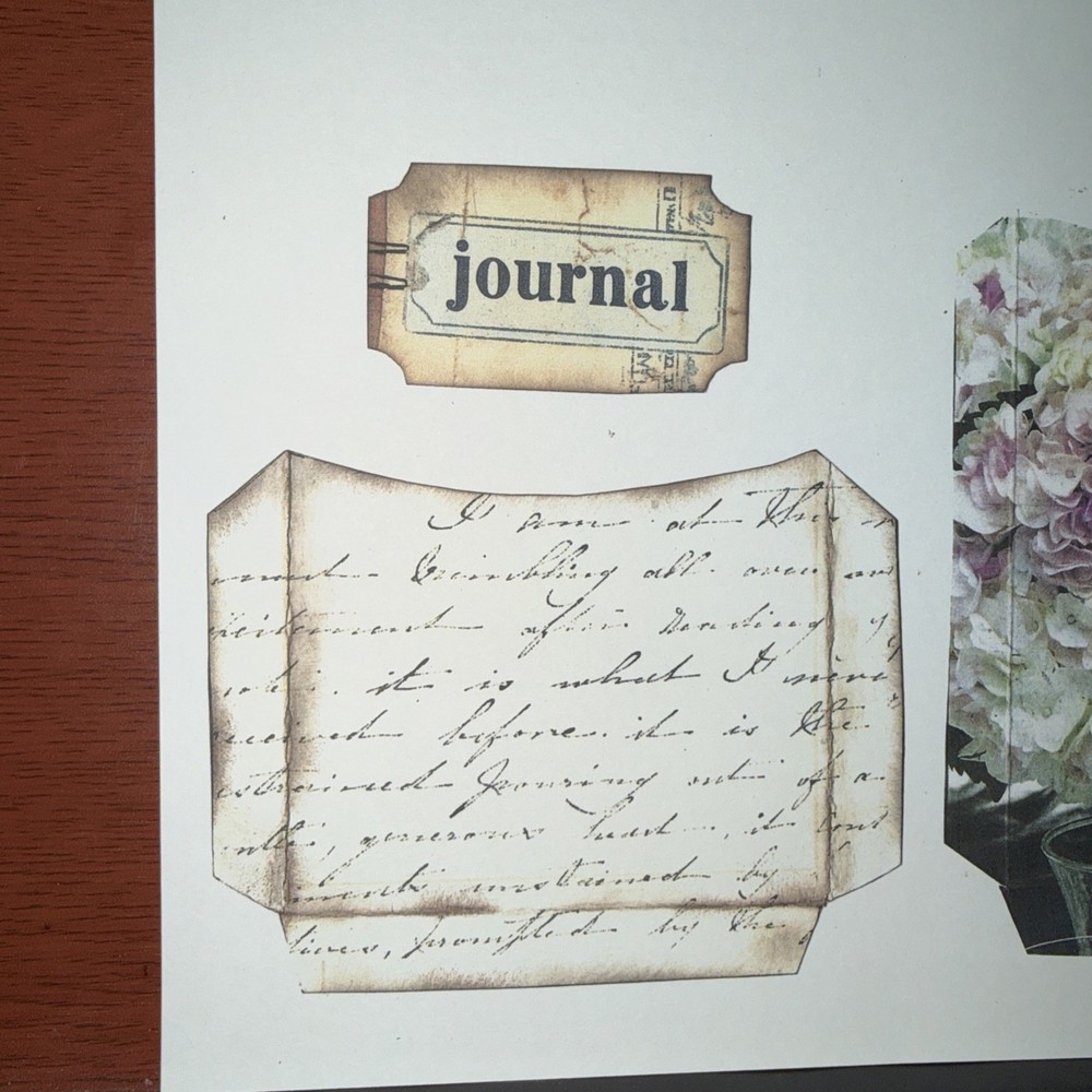 junk journal layered pockets cut outs cursive, pattern and floral pattern ￼￼￼