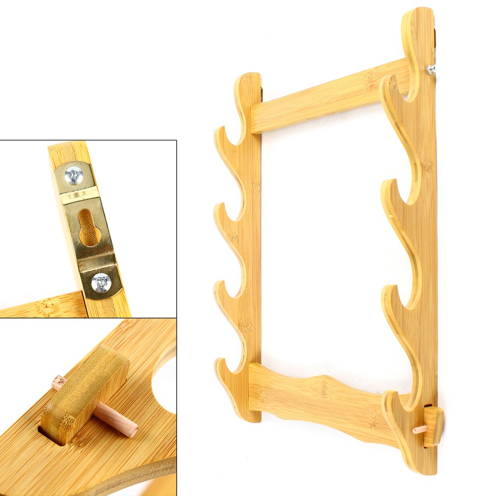 4-Layer Bamboo Mount Display Stand Wall-Mounted Display Rack Sword Mount Stand