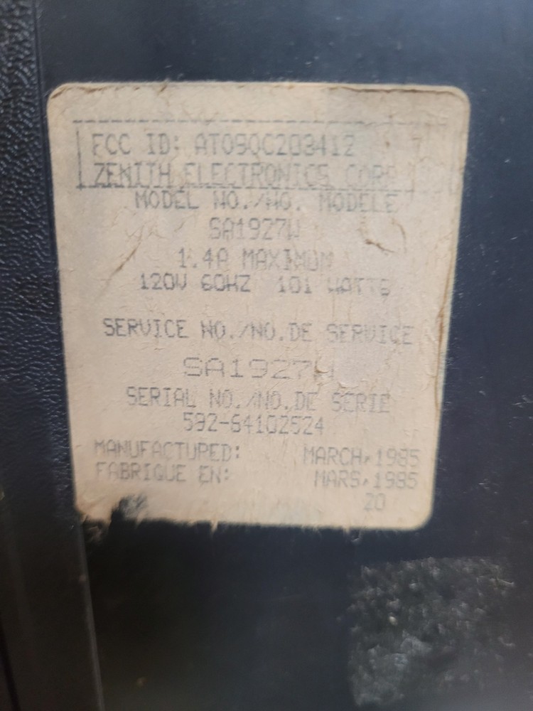 1985 Zenith SA1927W System 3 Space Command 19" CRT TV
