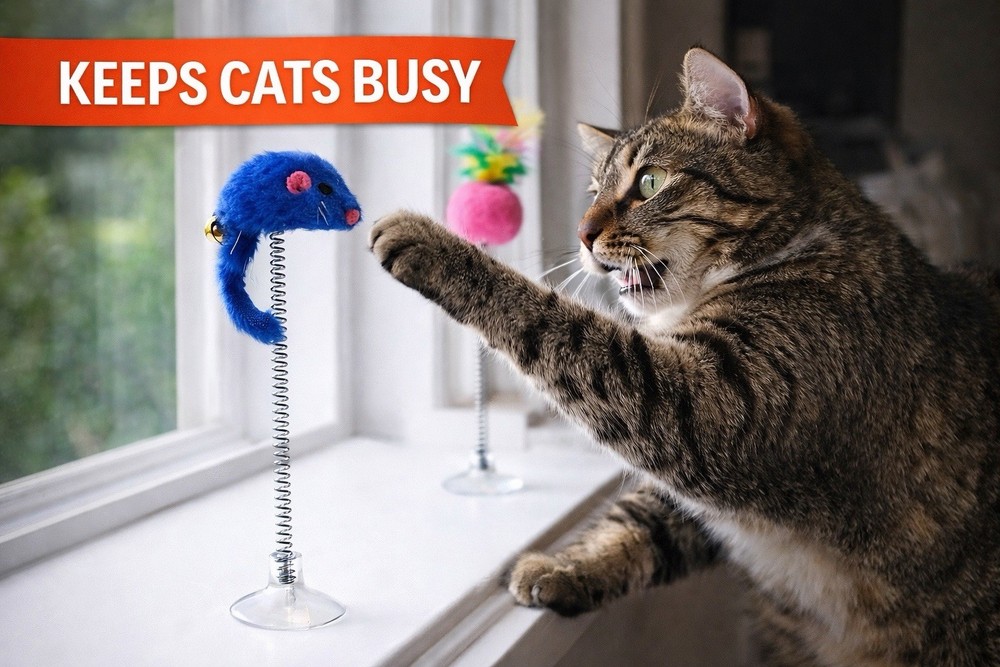Interactive Cat Toy with Suction Cup 3 Pack | Keeps Cats Busy |Spring Toy