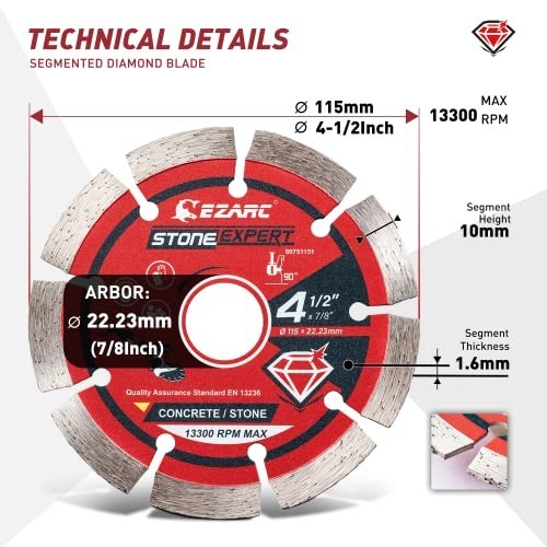 4.5" Segmented Diamond Blade for Angle Grinder - Cut Concrete, Granite, Brick (2