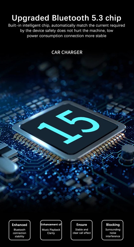 Car Wireless Bluetooth 5.3 FM Transmitter MP3 Player USB Fast Charger Adapter