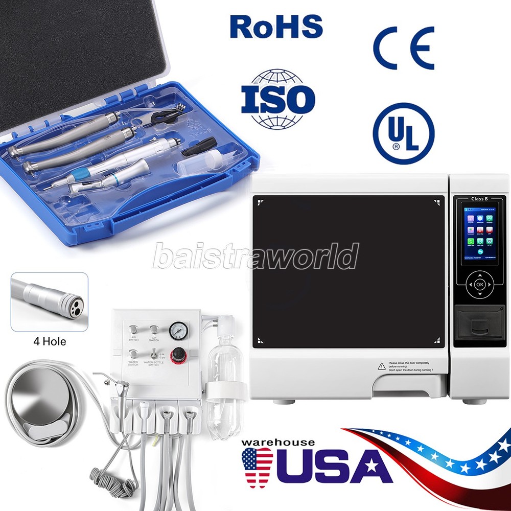 Dental Turbine Unit Weak Suction Compressor/Handpiece Kit /22L ClassB Sterilizer