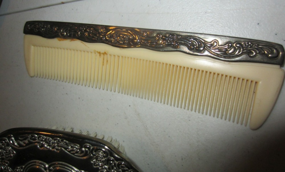 Vintage Silver Plated Ornate Vanity Set 3 piece
