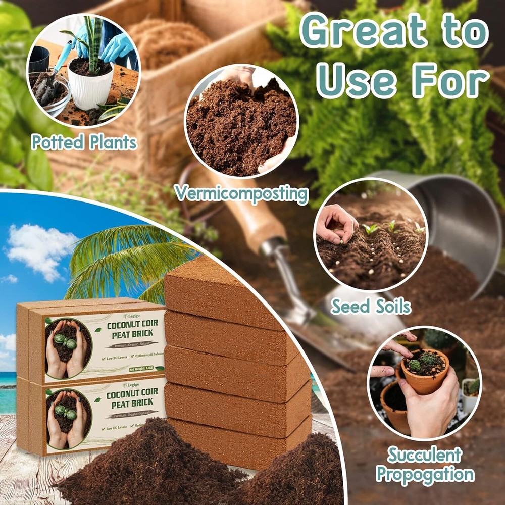 4 Pack Premium Coco Coir Brick for Plants- 100% Organic Compressed Coconut Coir