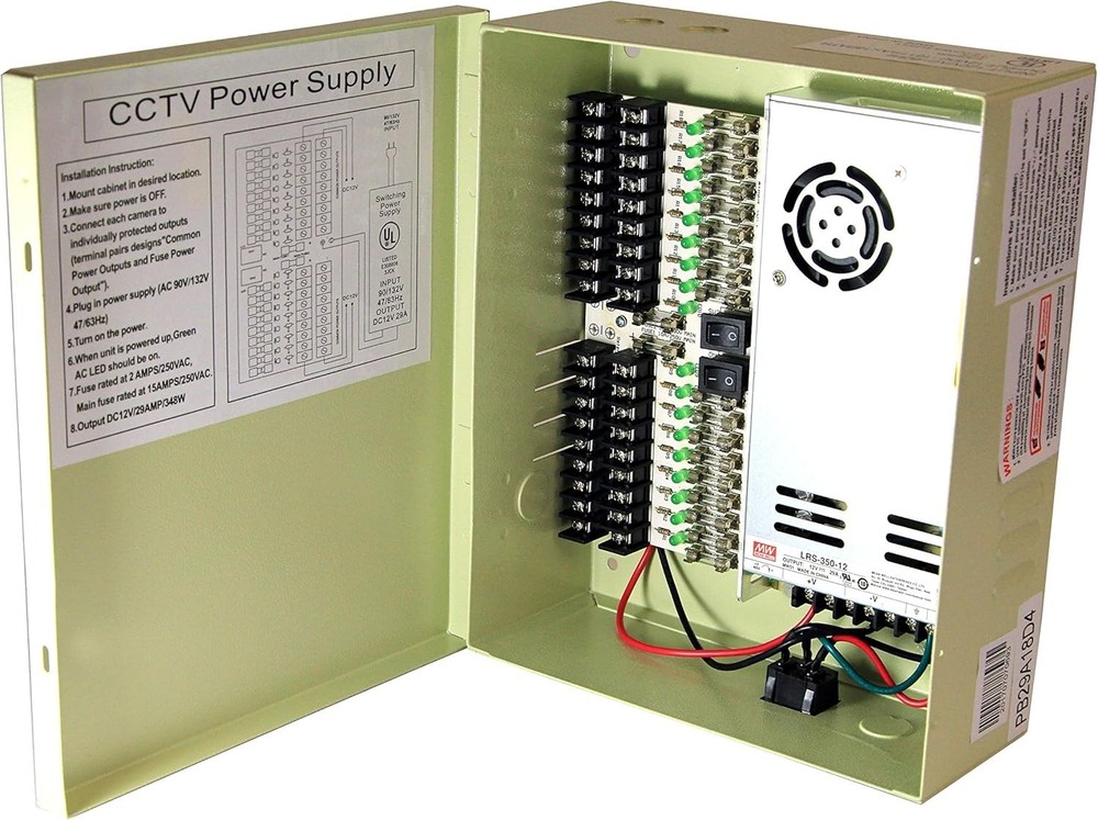 Professional 12V CCTV Power Box - 18 Outputs, 29A Total, Listed