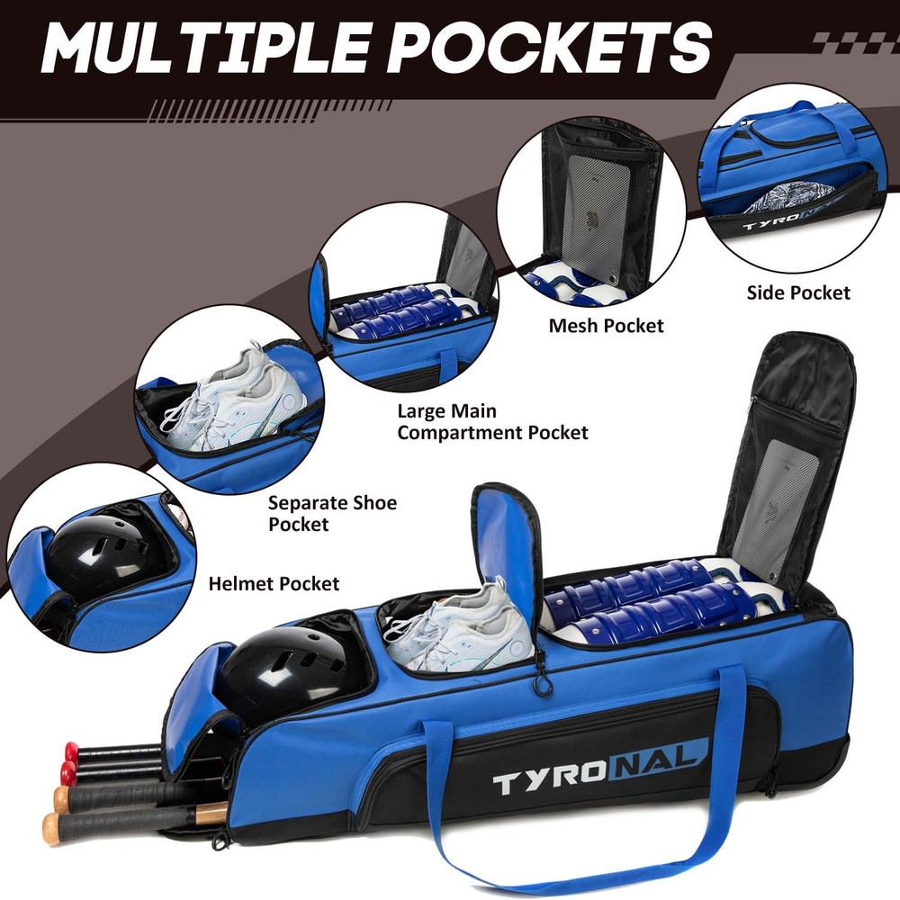 Baseball Bag with Wheels for 4 Bats,Soft Rolling Baseball Bag With Multi-Pock...