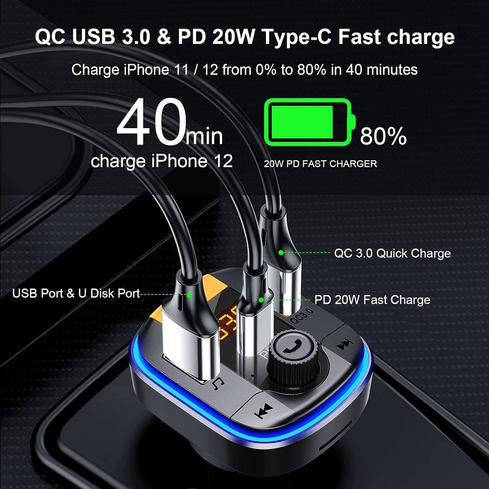 Compact Bluetooth FM Transmitter for Car - USB Charging & Music Playback Options