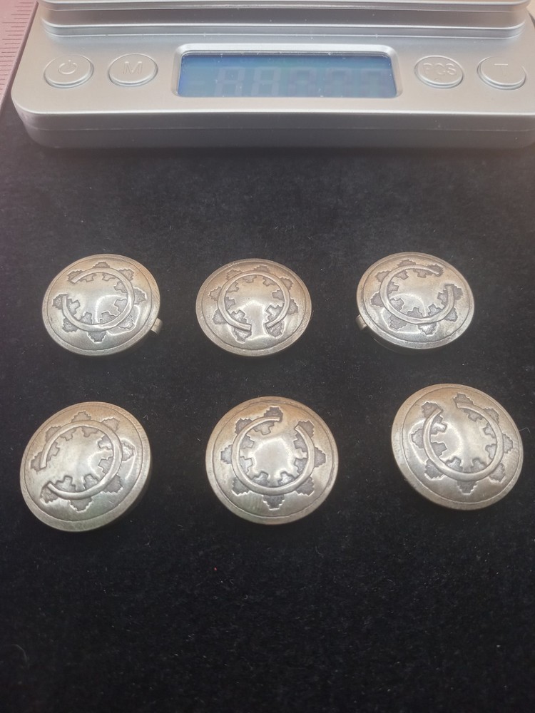 SIX Vintage Silver Native American Hand Stamped Button Covers