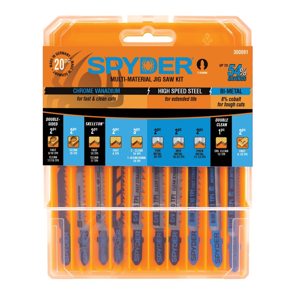 20-Piece Jig Blade Set Multi-Material Spyder 300091