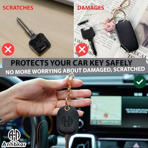 Leather Keys Sleeve for Broken Car Key Loop Replacement - Cute Large-black02