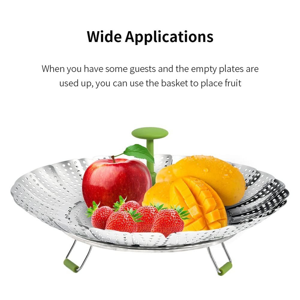 Stainless Steel Expandable Steamer Basket, Adjustable Folding Insert with Han...