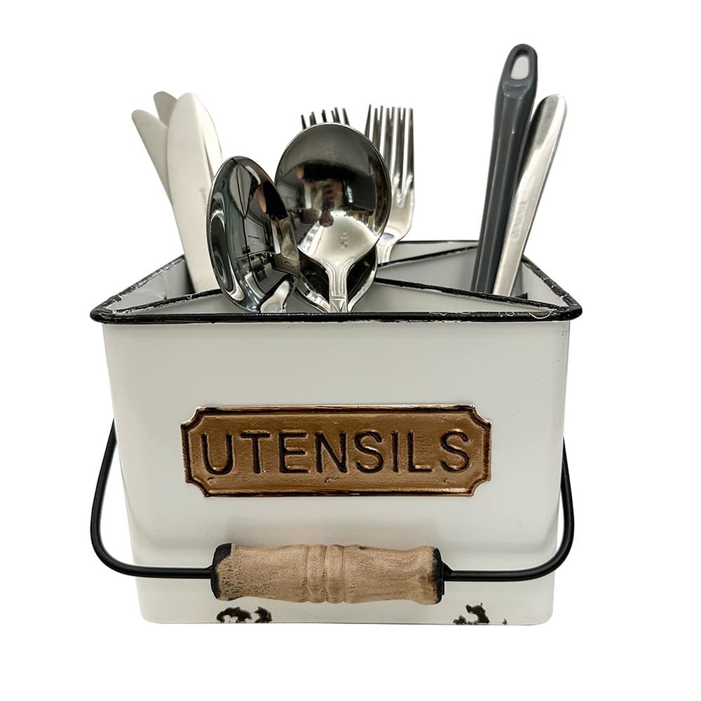 Portable Metal Storage Caddy Organizer with 4 Compartments & Handle, Perfect ...