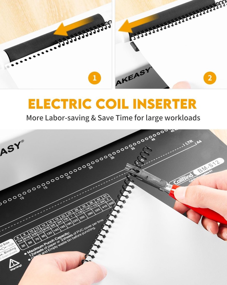 MAKEASY Spiral Binding Machine, 12 Sheets Punch Capacity, Electric Coil Inser...