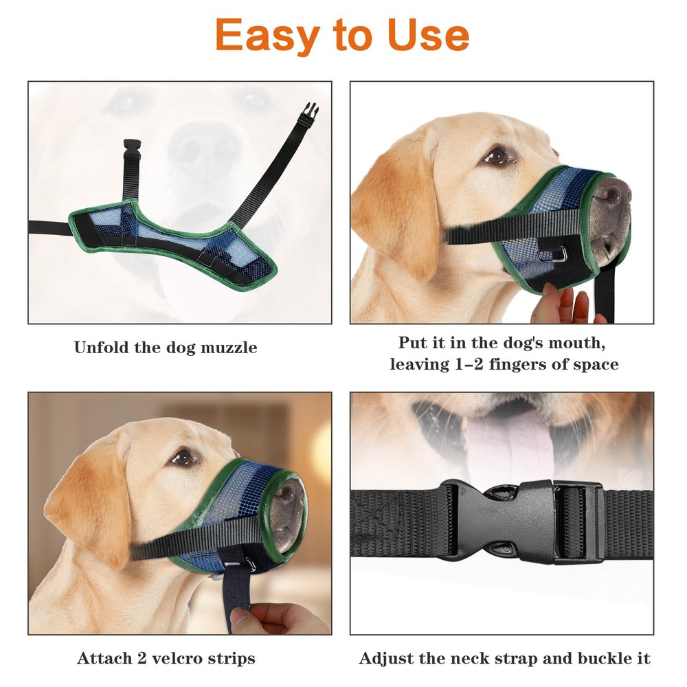 Dog Muzzle, Teal Mesh Soft Muzzle for Medium Dogs, Breathable L, Drank Green