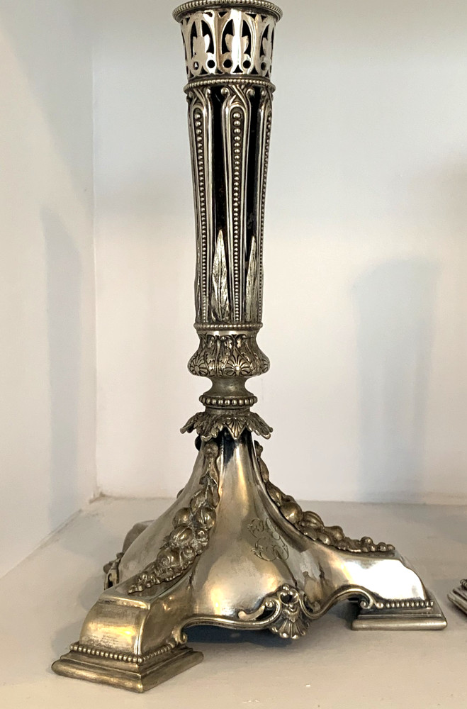 1863 Neoclassical Mappin Silver Plate Candlesticks 23cm