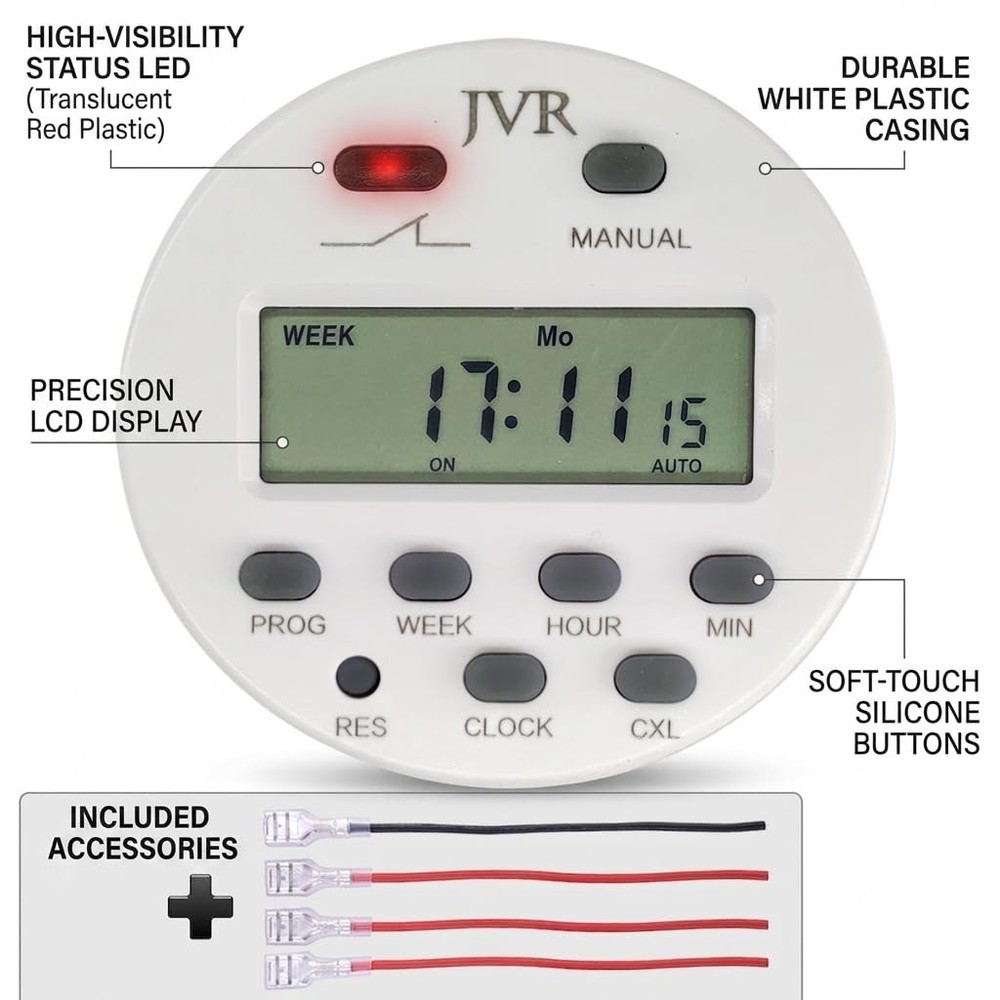 12V Timer Switch - Programmable, DC/AC/Solar Battery Powered | 12 Volt White