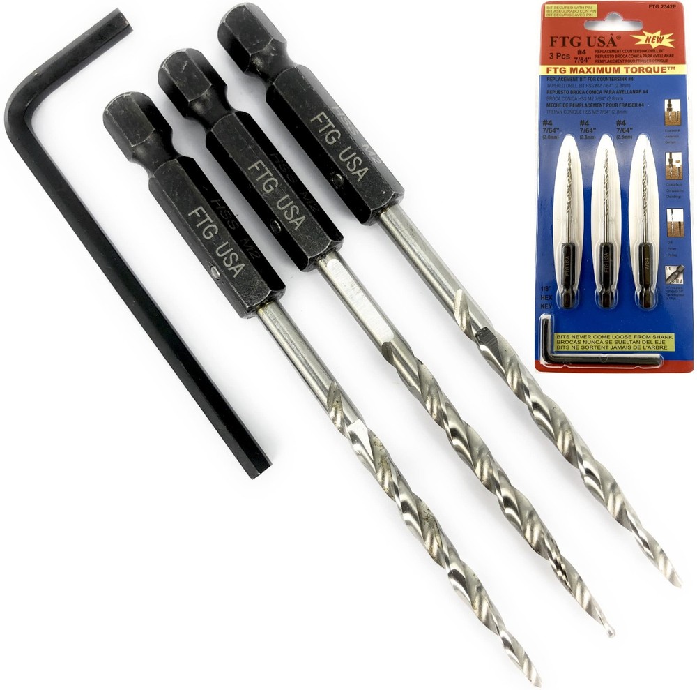 FTG USA Replacement Tapered Countersink Drill Bit Set 3 Pc (#4) 7/64" #4