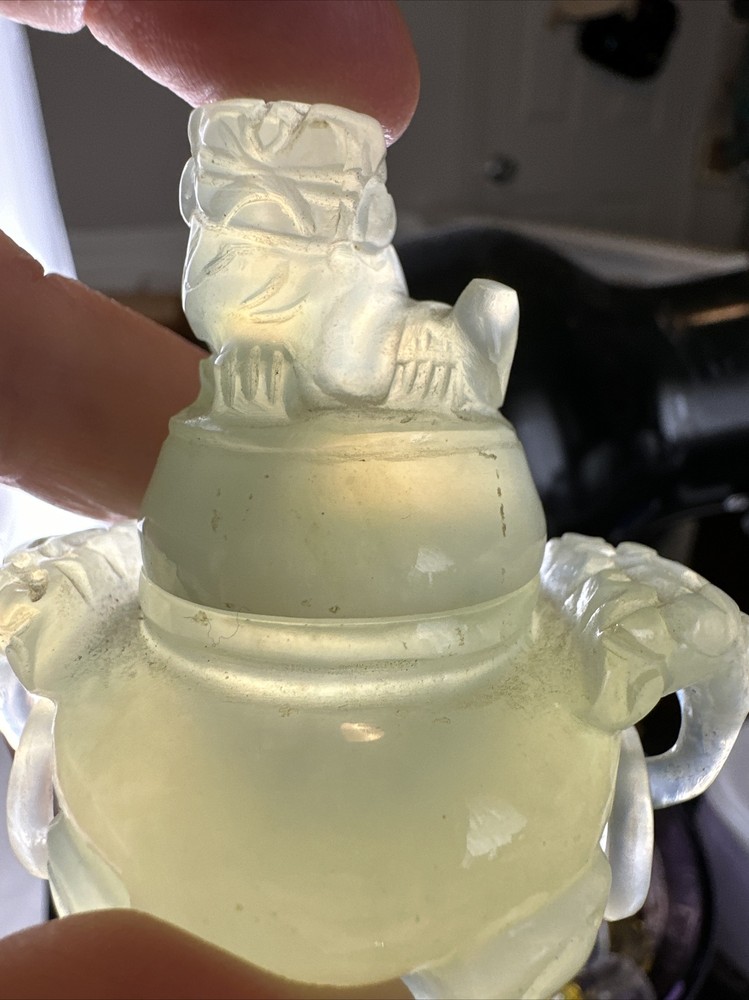 Small Old Chinese Export Hand Carved Nephrite Jade Censer