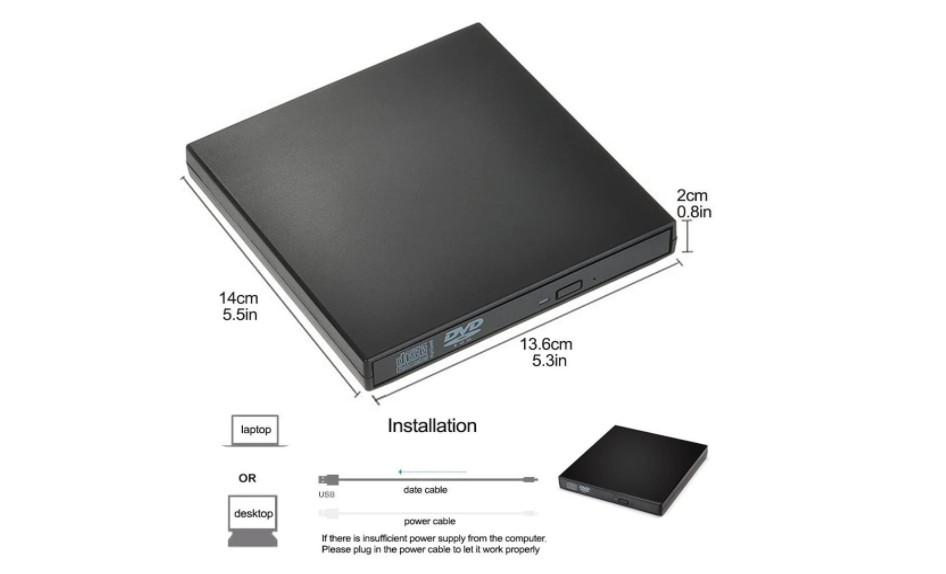 External DVD CD RW USB Disc Burner Combo Drive Reader Windows 8 10 Laptop PC Mac